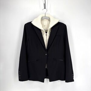 Elan Blazer Dickie Lining Womens Small Black Off White Cable Knit Sweater Dickie